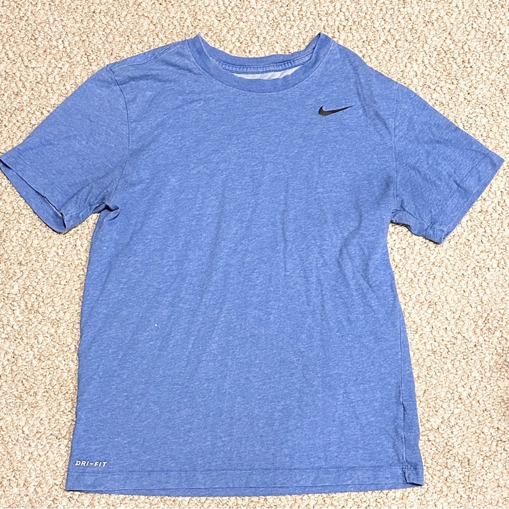 Nike Mens Short Sleeve Dri-Fit Heathered Lighter Blue Tee w Black Swoosh